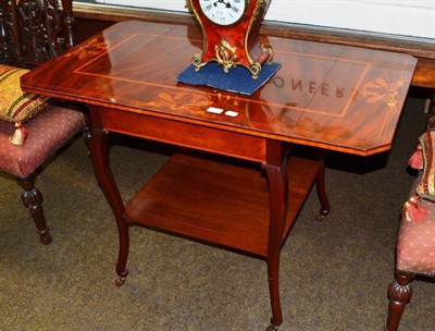 Lot 718 - An Art Nouveau inlaid mahogany drop-leaf two tier occasional table