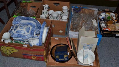 Lot 742 - Six boxes of glass, teawares, blue and white tureen and stand