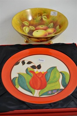 Lot 10 - Reproduction Clarice Cliff plate and a Coalport fruit study bowl