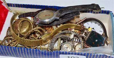 Lot 103 - A yellow metal bracelet, bloodstone locket and a quantity of watches