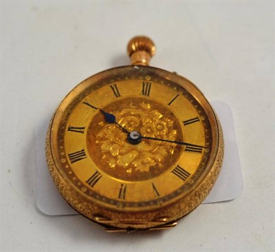 Lot 114 - A lady's fob watch with case stamped 14k