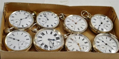 Lot 116 - Eight open faced pocket watches with cases stamped '935' and '0800'