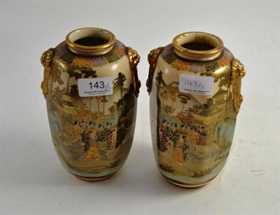 Lot 143 - A pair of Japanese Satsuma earthenware hexagonal vases