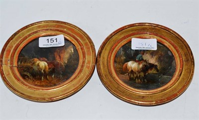 Lot 151 - Pair of circular pictures (one damaged) possibly after Wouter Bercheur, stables with horses