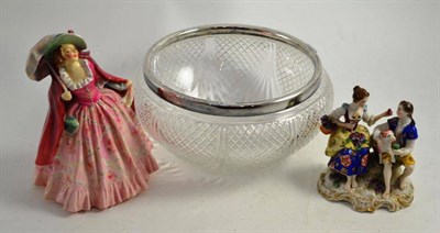 Lot 162 - A Doulton figure, a Continental figure and a silver-mounted fruit bowl