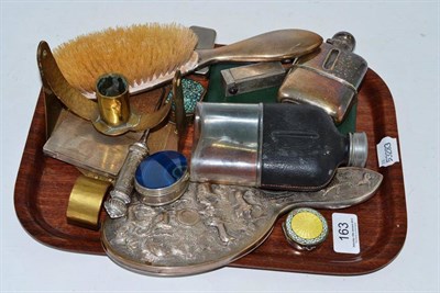 Lot 163 - An Indian silver backed hairbrush and hand mirror, various small snuff and pill boxes, an Arts...