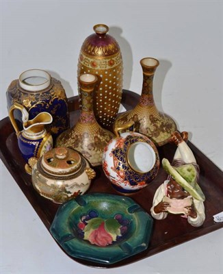Lot 165 - A tray of small decorative ceramics including a Moorcroft ashtray, Royal Crown Derby miniature...