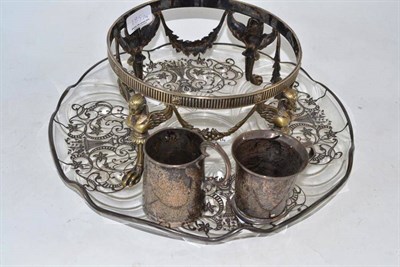Lot 185 - A silver Christening mug, another, an Egyptian revival dish stand and a Neo Classical style...