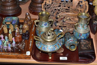 Lot 190 - A quantity of decorative Oriental items including five champleve and cloisonne enamel vases;...