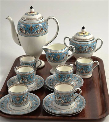 Lot 191 - A Wedgwood Florentine six place coffee service including coffee pot, six cans and saucers,...