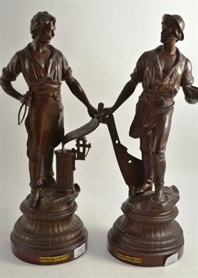 Lot 192 - A pair of large bronzed spelter figures of a boat builder and a machine maker