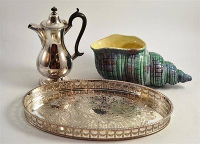 Lot 195 - A silver plated tray, Shorter and Sons shell and a silver plated hot water jug