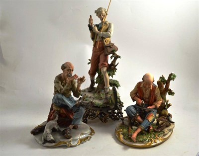 Lot 207 - Three Capodimonte figures of a fisherman, a musician and a cobbler