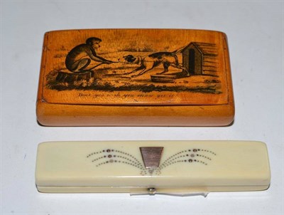 Lot 220 - A Mauchline ware snuff box and an ivory toothpick box