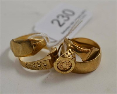 Lot 230 - Five 9ct gold rings (some a.f.)