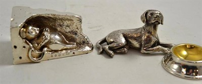 Lot 255 - Silver filled ornament modelled as a mouse with cheese and a plated dog salt