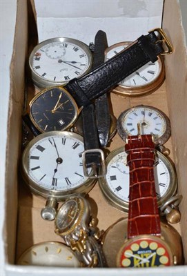 Lot 263 - Six plated pocket watches, fob watch case stamped '935' and four wristwatches (11)