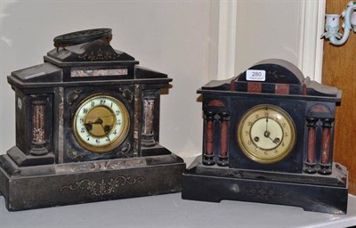 Lot 280 - Two black slate striking mantel clocks