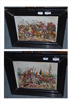 Lot 300 - A pair Capodimonte wall plaques - battle scenes