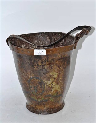 Lot 307 - A Georgian leather fire bucket with copper bound rim