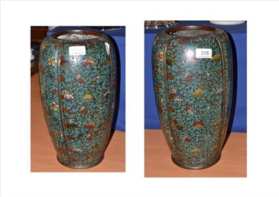 Lot 318 - A pair of Chinese cloisonne enamel ovoid vases (a.f.)