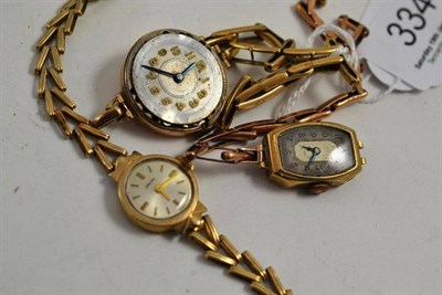 Lot 334 - Three ladies wristwatches with cases stamped 375 (a.f.)