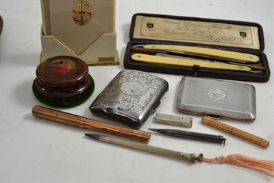 Lot 337 - Two silver cigarette cases, pair of razors, ivory backed prayer book, a 9ct gold fountain pen,...