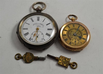 Lot 338 - A 14ct gold fob watch, a silver fob watch and a Ripon Cathedral watch stand