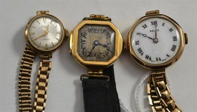 Lot 342 - Two lady's 9ct gold wristwatches and a lady's 18ct gold wristwatch