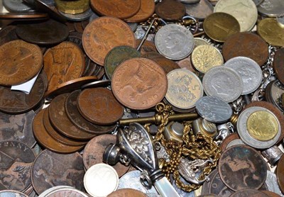 Lot 344 - Silver chains, metal chains, Chester silver baby rattle and assorted coins