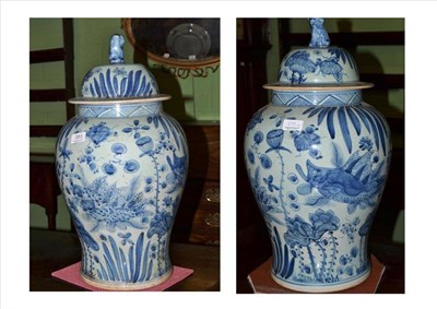 Lot 353 - Pair of blue and white vases