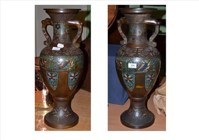 Lot 356 - A pair of large Chinese champleve two handled vases