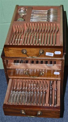 Lot 366 - A canteen of Elkington silver plated flatware contained in a six drawer oak chest, twelve...