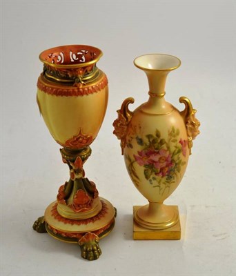 Lot 386 - Two Royal Worcester blush ivory porcelain vases