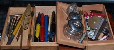 Lot 407 - Two boxes of fountain pens, pencils, etc