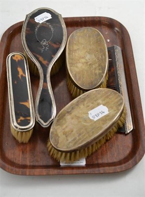 Lot 422 - A pair of silver clothes brushes, silver comb, silver and tortoiseshell hairbrushes and clothes...