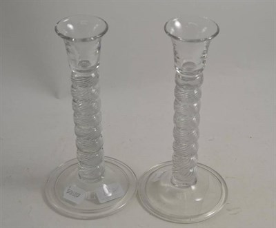 Lot 423 - Pair of reproduction air-twist candlesticks