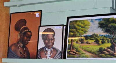 Lot 430 - Arthur Batelezi - five various portrait studies of native African men and women and two landscapes