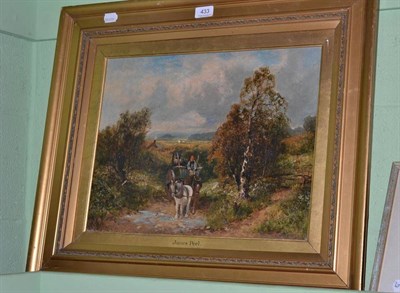 Lot 433 - Oil, horse and cart crossing a stream, James Peel