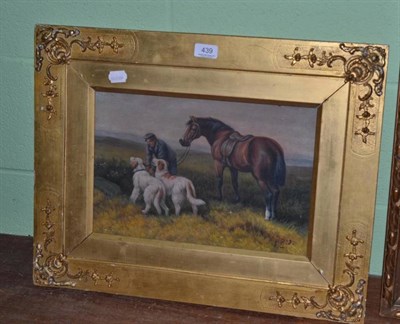 Lot 439 - Oil of a man, dogs and pony