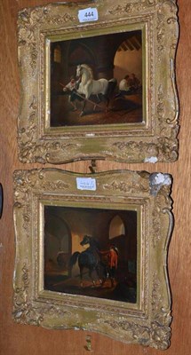 Lot 444 - A pair of Continental oil on metal panel, studies of stable interiors