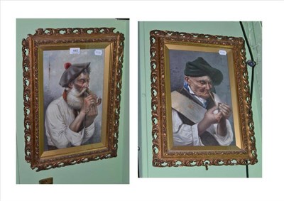 Lot 445 - Pair of Italian oil paintings depicting elderly gentlemen smoking pipes, attributed to Roberto...