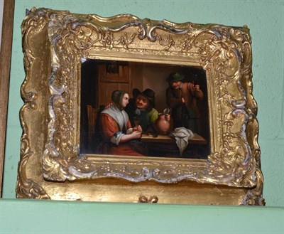 Lot 455 - After Teniers - tavern interior, oil on metal panel