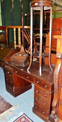 Lot 514 - A Victorian mahogany small pedestal desk, an Edwardian mahogany jardiniere stand, a towel rail...