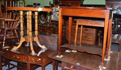 Lot 516 - Two mahogany two tier tables and a Victorian inlaid walnut oval occasional table