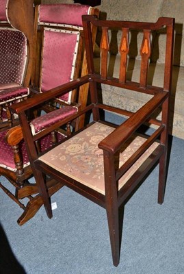 Lot 565 - An Arts & Crafts inlaid mahogany open armchair