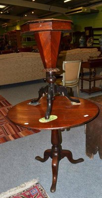 Lot 585 - A Victorian parquetry decorated walnut trumpet shaped sewing table and a Georgian oak tripod table