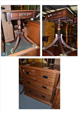 Lot 599 - A pair Victorian style single drawer side tables and a reproduction pine three height chest (3)