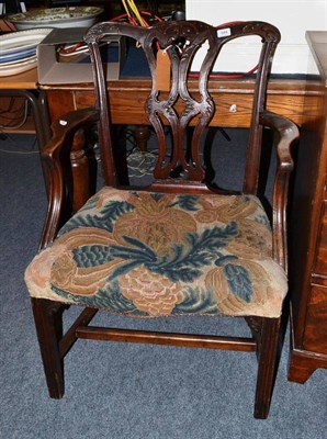 Lot 644 - A George III mahogany elbow chair in the Chippendale style (a.f.)