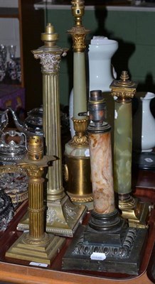Lot 7 - Five assorted brass/alabaster lamps